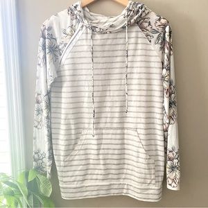 ANDTHEWHY | white/ grey stripped with floral sleeves & hood hoodie